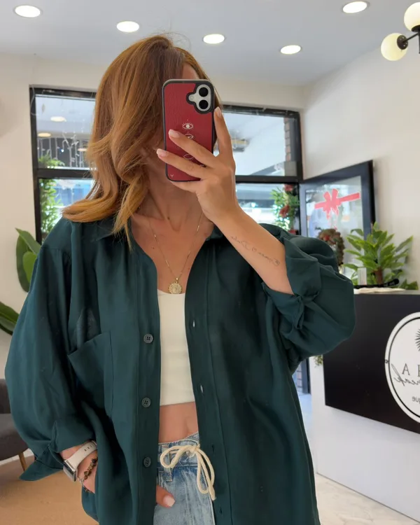Oversize Dökümlü Tencel Gömlek
