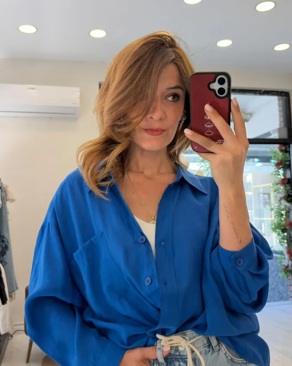 Oversize Dökümlü Tencel Gömlek