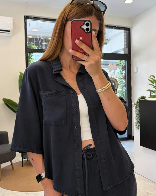 Lacivert Tencel Yıkamalı Gömlek Pantolon Takım