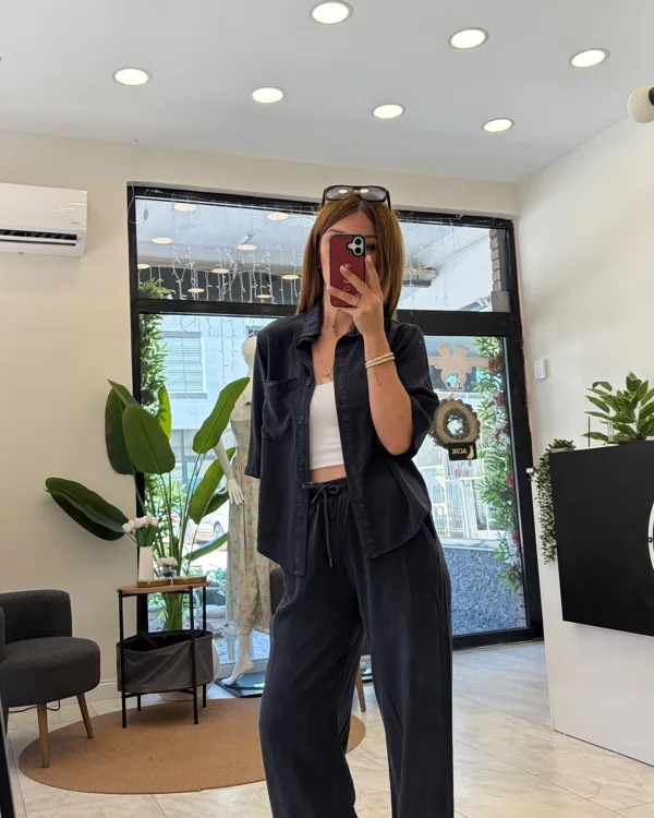 Lacivert Tencel Yıkamalı Gömlek Pantolon Takım
