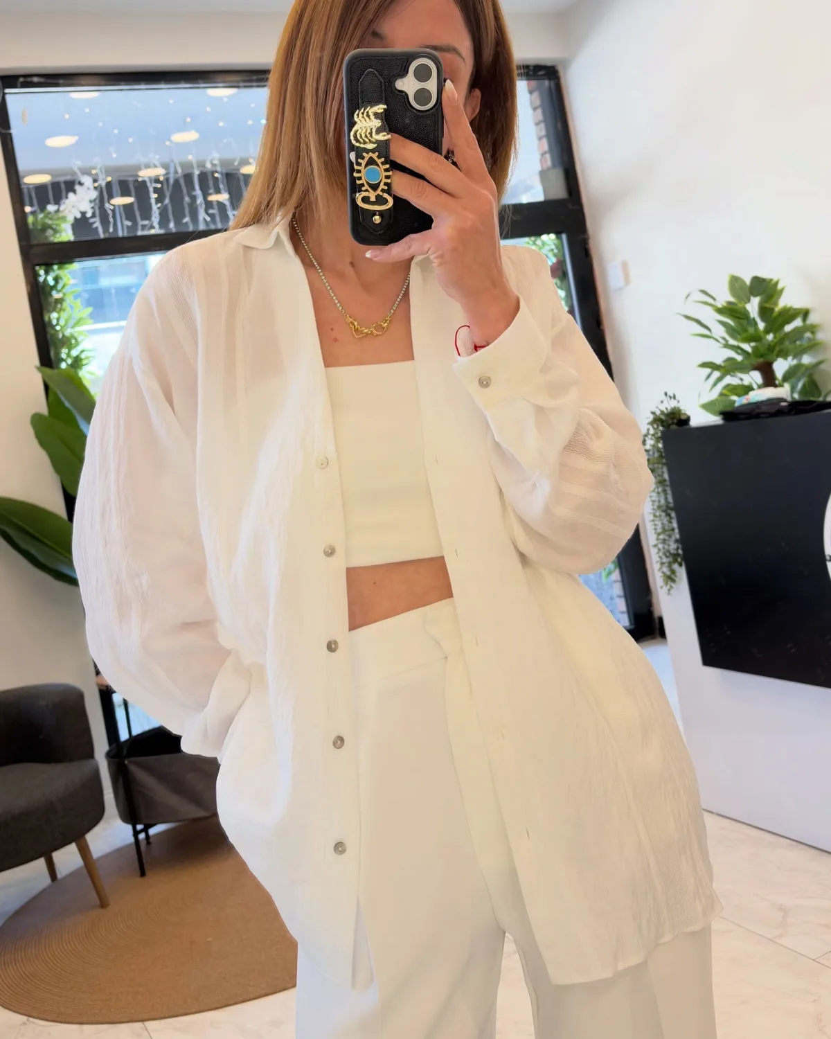 Çizgili Doku Detaylı Oversize Transparan  Gömlek