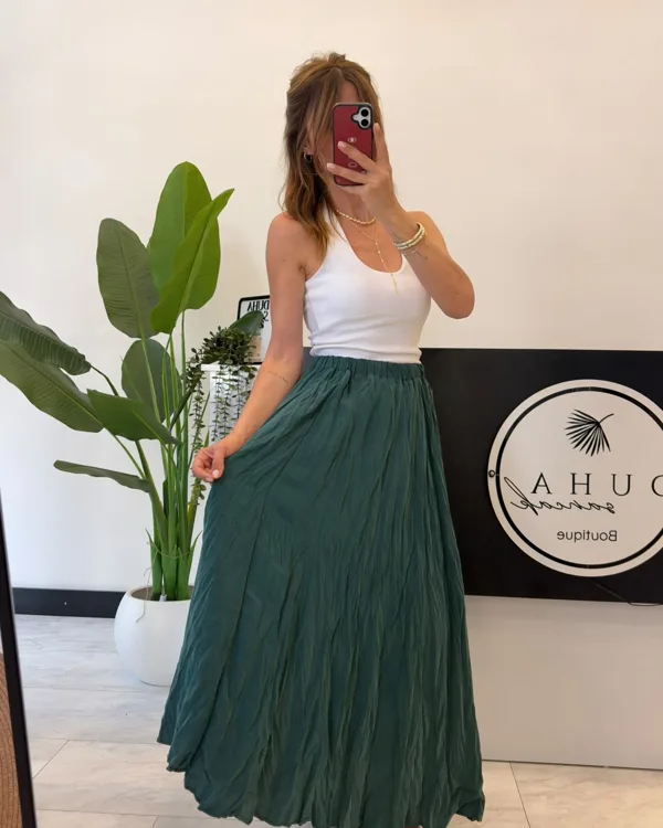 Etek Kırışık Model Zümrüt Yeşili