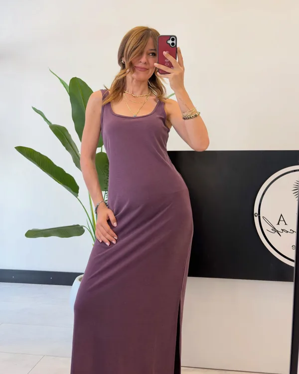 Askılı Modal Elbise Mürdüm