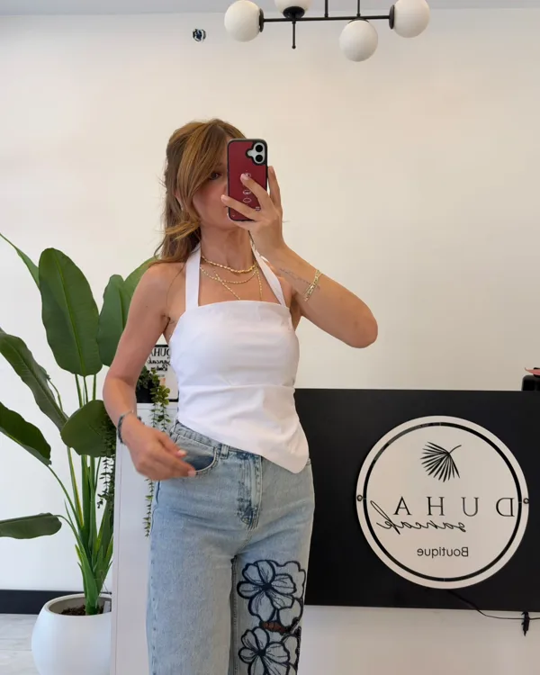 Halter Yaka Top Beyaz