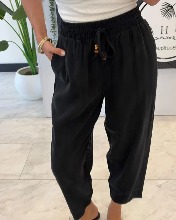 Beli Lastikli Tencel Pantolon Siyah