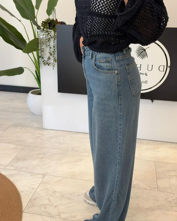 Tencel Jean Beli Lastikli Mavi Tam Kalıp